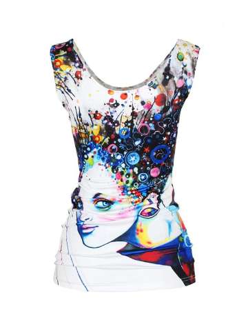 Women's Watercolor Galaxy Lady Printed Sleeveless Milk Silk Tank Tops