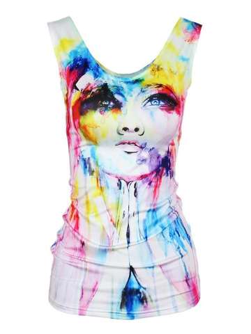 Gothic Punk Girl's Summer Watercolor Print Beauty Digital Tank Tops Slim Vest Tees Shirts_pki