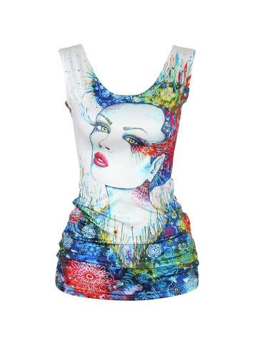 Women's Watercolor Galaxy Lady Printed Sleeveless Milk Silk Tank Tops