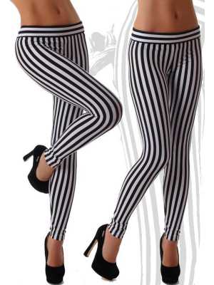 New Fashion Black & White Stripes Print Leggings Tights Pants Pantyhose O/S
