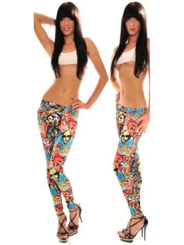 Rock Punk Graffiti Cartoon Printed Stretch Leggings Tights Club Dance Pants O/S