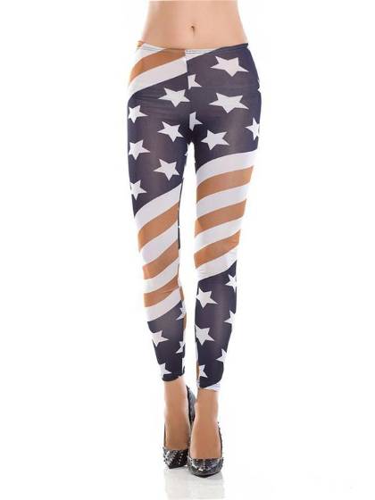 Women's US Flag Star Print Slim Footless Ankle Length Legging