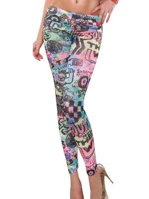 Rock Punk Graffiti Colorful Alphabet Printed Stretch Leggings Tights Club Dance Pants