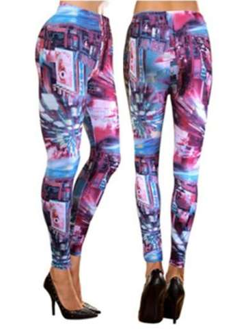 Women Fashion Colorful Navy Metropolis City View Print Leggings Panty Tights
