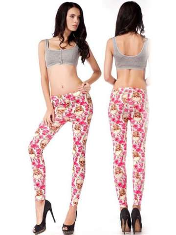 Hot Women's Punk Skull rose Print Slim Tight Leggings Slim Fit