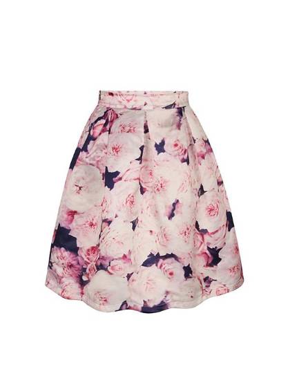 Vintage Rockability Blossom Beauty Flower Print Short Dress Mini Skirt Flared Pleated