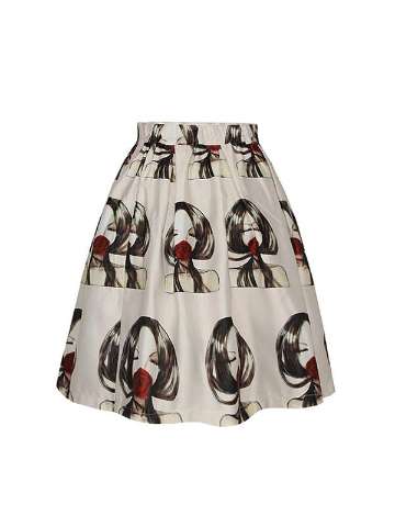 Vintage Rockability Eating Flower Girl Print Short Dress Mini Skirt Flared Pleated