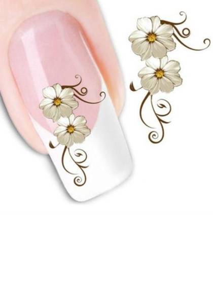 1 Sheet Cream Brown Flower Motif Nail Tip Art Water Transfers Decal Sticker
