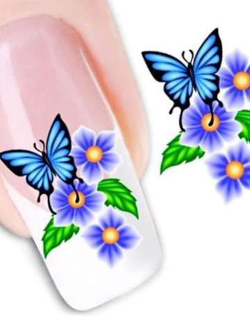 Women's Fashion One Sheet Blue Flower Butterfly Nail Art Stickers Decals Decorations