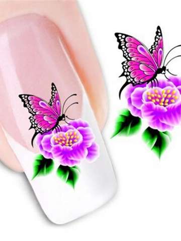 1 Sheet Nail Art Tip Water Transfers Decal Sticker Purple Flower Purple Butterfly