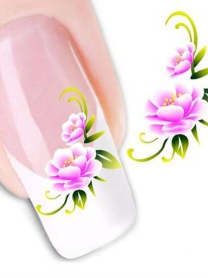 Women's Fashion One Sheet Purple Flowers Floral Nail Art Stickers Decals Decorations