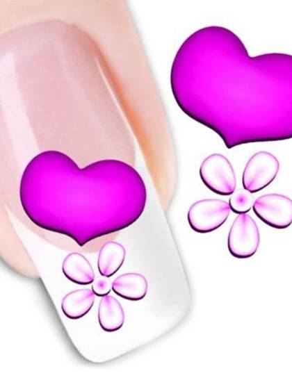Women's Fashion One Sheet Hot Pink Heart Nail Art Stickers Decals Decorations
