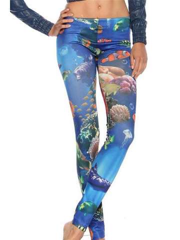 Women's Blue Fish Merimaid Rock Star Faith & Hope Leggings Pants Tights Skinny