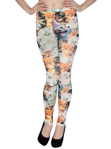 Satanic Devil Kitten Cats Print Ankle Length Footless Legging Tight Skinny Pants
