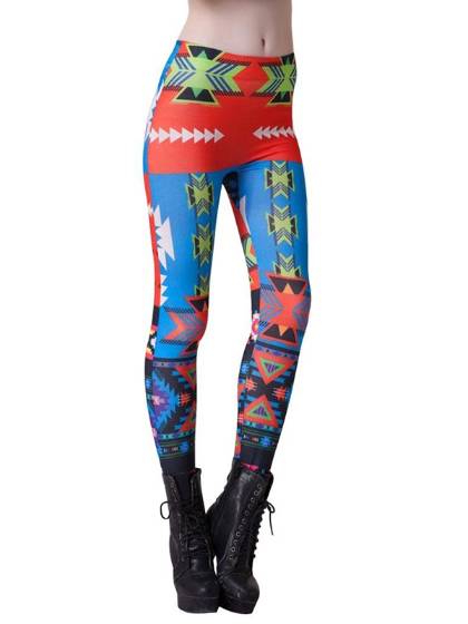 Sexy Fashion Women's Blue Aztec Print Stretchy Slim Leggings Pants Tights