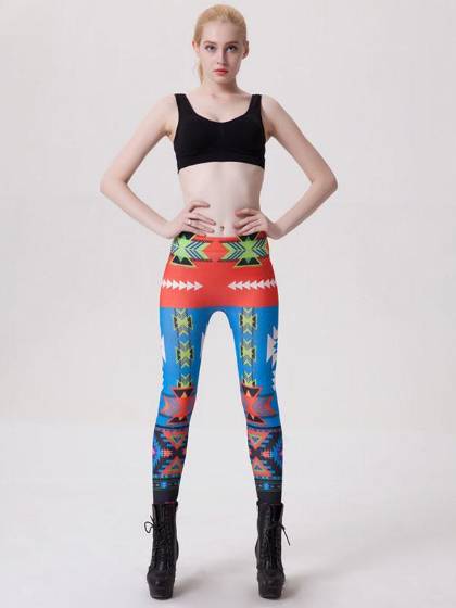 Trendy Celeb Inspired Aztec Digital Print Stretchy Leggings Pants Tights