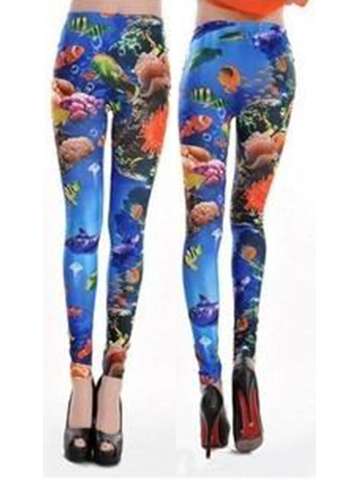 Modern Under The Sea World Print Legging Women Gym Free Size