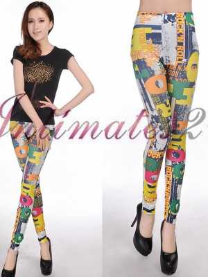 Women's Autmn Fashion High Waist Close-fitting Letter Print Stretch Skinny Leggings Pants Tights