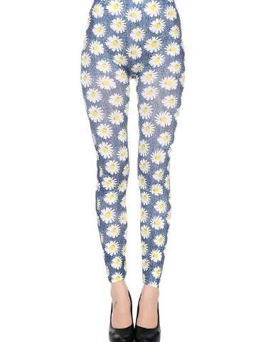 Women Fashion Digital 3D Daisy Printed Slim Leggings Pants Stretchy Tight Pants Fashion