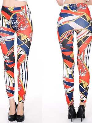 Women Fashion Digital 3D Vintage Baroque Printed Slim Leggings Pants Stretchy Tight Pants Fashion