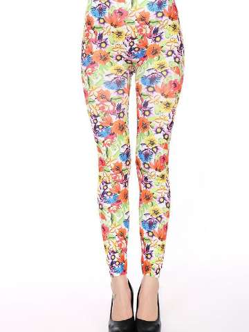 Women Fashion Digital 3D Flower Printed Slim Leggings Pants Stretchy Tight Pants Fashion
