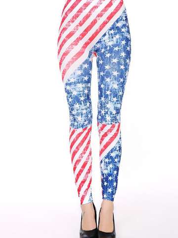 Women Fashion Digital 3D US Flag Printed Slim Leggings Pants Stretchy Tight Pants Fashion