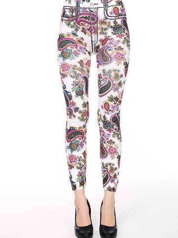 Women Fashion Digital 3D Vintage Paisley Printed Slim Leggings Pants Stretchy Tight Pants Fashion