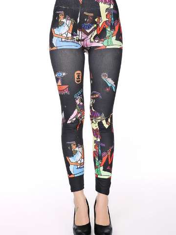Women Fashion Digital 3D Vintage Egypt Printed Slim Leggings Pants Stretchy Tight Pants Fashion