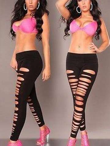 White/Black/Pink/Green Leggings Cut Out Style Cotton Skinny Tights Pants