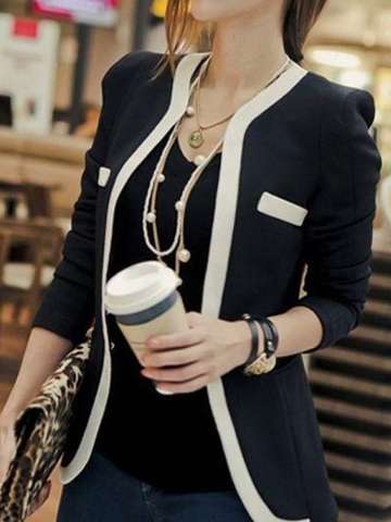 Fashion Womens White Black Colors Suit Blazer Coat Slim Jacket Outerwear @CA006