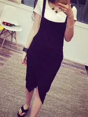 Summer Bib Strap Dress Jumper Jumpsuit Ripped Skirt Dress Set