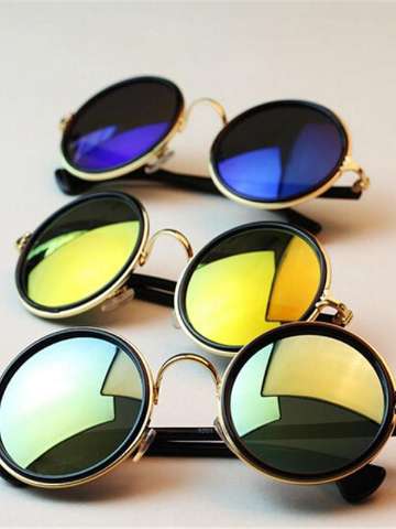 Women Men Summer Sunglasses Metal Round Retro Reflective Travel Eyewears Glasses