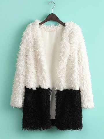 Fashion Women's Winter Black White Street Look Faux Lamb Fur Long Sleeves Jackets & Coats