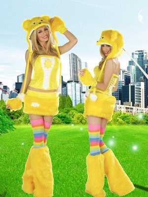 Women's Fancy party Dress Carnival Costumes Fashion Deluxe Furry Cute Yellow Bear Costume Full Set