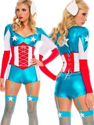 New Sexy American Hero Captain Costume Fancy Party Dress Halloween 3PCS
