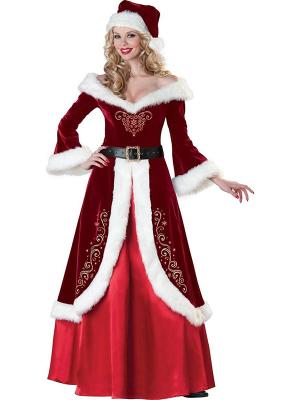 Long Sleeved Formal Long Velvet Costumes Christmas Santa Claus Adult Womens Costume Plus Size NEW Christmas