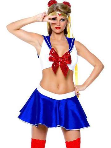 Women's Sexy Lingerie Sailor Moon Babydoll Cosplay Dress Two Piece Suit Naughty Uniform 3PCS