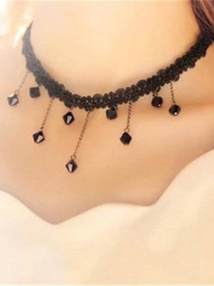 Fashion Black Collar Choker Bib Beads Pendant Crystal Chain Jewelry Necklace