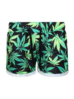 Women  Digital 3D Maple Print Hip Hop Shorts Pants With Drawstring Waist