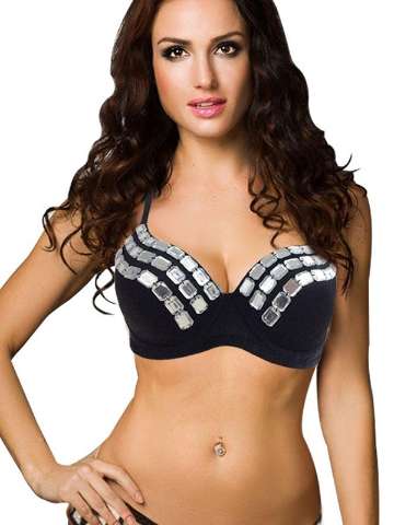 Gothic Punk Rhinestone Gaga Inspired Push Up Bra Top Clubwear Dancewear Stripper