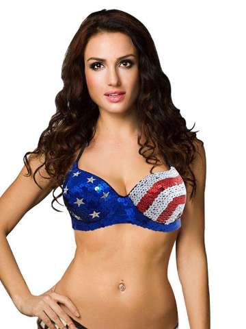 Sexy Blingbling Pailletted Stars & Stripes US flag Push Up Bra Top Clubwear