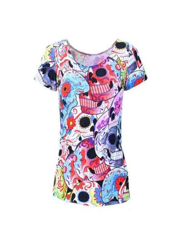 women's shortsleeve skull digital color printing  T-shirt