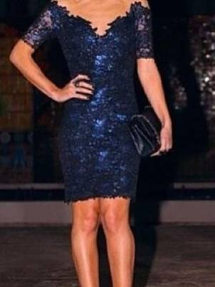 Sexy Navy Blue Lace Covered Party Mini Dress S/M/L/XL-Vintagerose