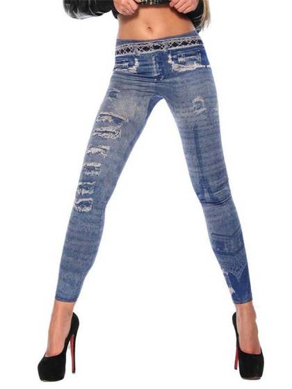 Women's Ripped Jeans Tie Dye Graphic Stretchy Tights Leggings Pants