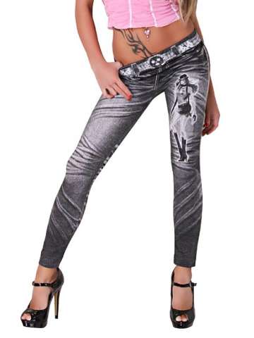 Show Thin Fashion Denim Jeans Like print Leggings Pants Tights