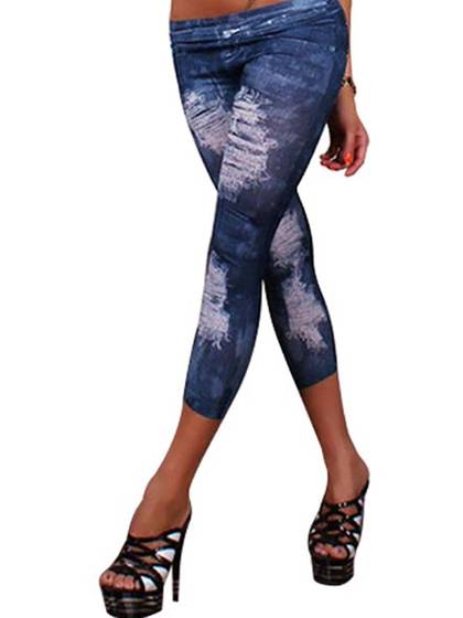 New Sexy Denim Jeans Look Faux Cut Out Sexy Leggings Skinny Tights Pants