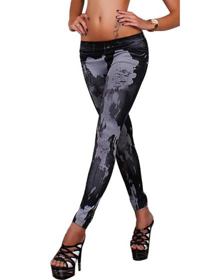 Women's Sexy Close-fitting Love and Hate Rock Style Faux Jean Leggings Tight Pants
