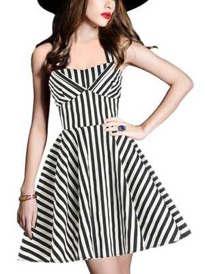 Sexy 1950s Sexy Halter Tied Vintage Retro Rockabilly Flared Dress