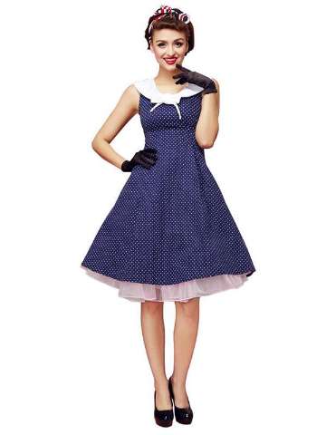 Women's 1940s 1950s Classy Navy Polka Dot Vintage Retro Rockabilly Dress