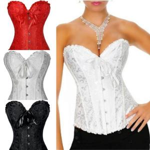 White Lace Up Black Victorian Brocade Luxurious Boned Corset Lingerie Underwear S-6XL